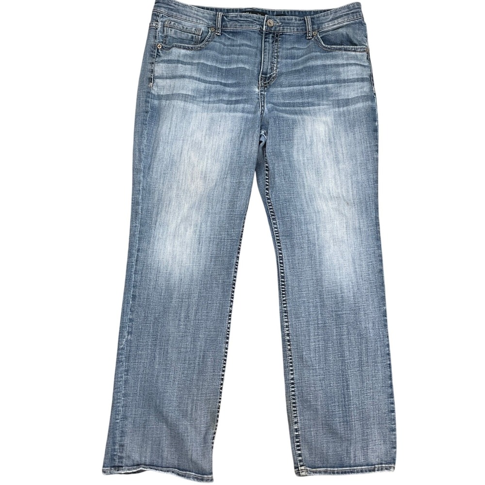 BKE Seth Jeans Mens 42W 34L Fade Blue Straight Leg Whisker Distressed Stretch